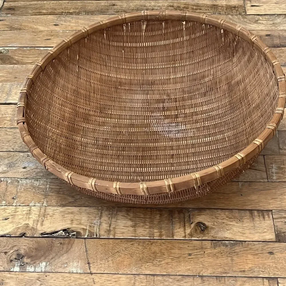 Vintage Hand Woven Sieve Woven Split Bamboo Winnowing Round Basket Tray 14